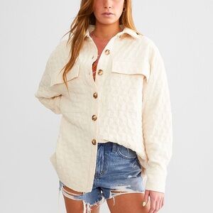 Privy BKE Textured Jacket Lined Button Up Long Sleeve Layering Piece Cream sz M